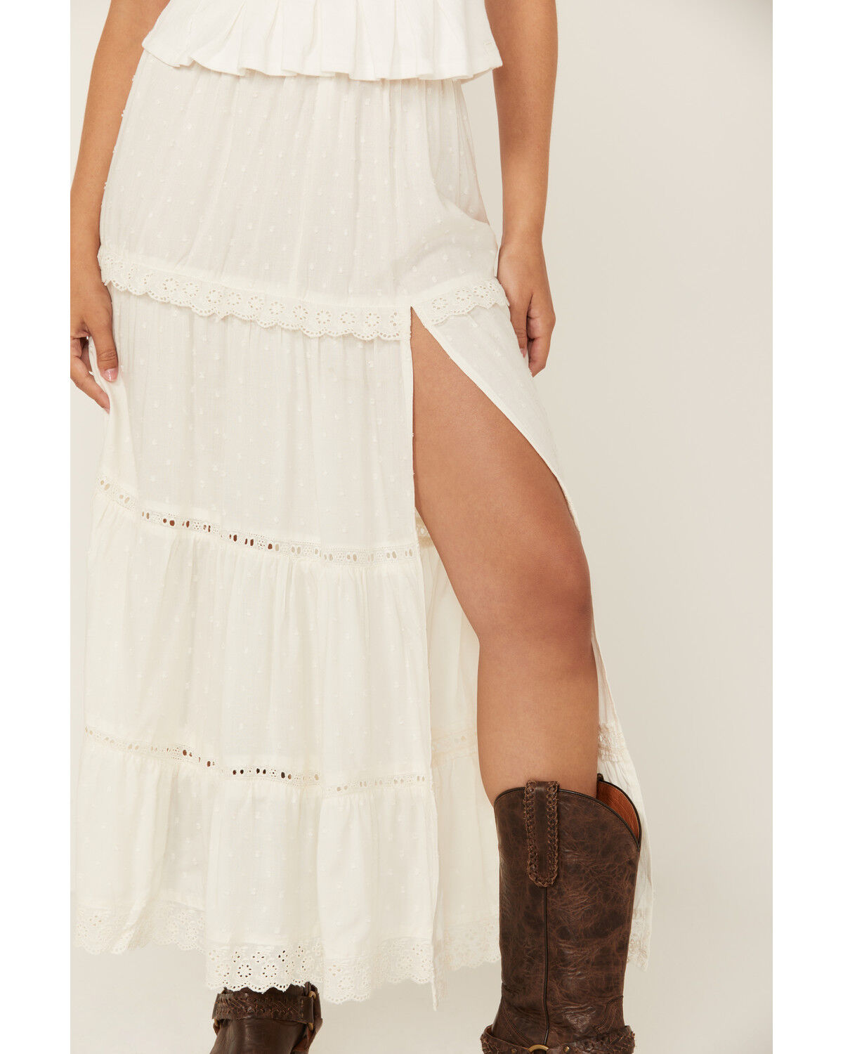 Image #2 - Angie Women's Tiered Midi Skirt, Ivory, hi-res