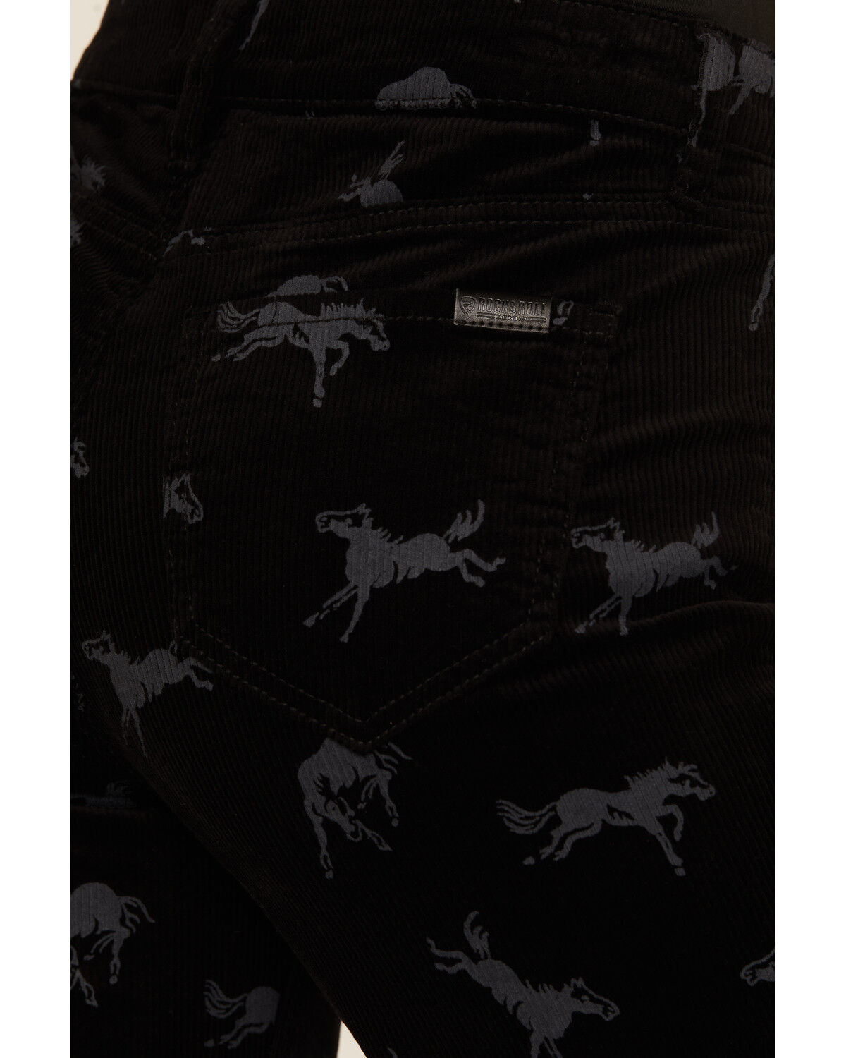 Image #4 - Rock & Roll Denim Women's High Rise Horse Print Modest Bootcut Stretch Corduroy Jeans, Black, hi-res