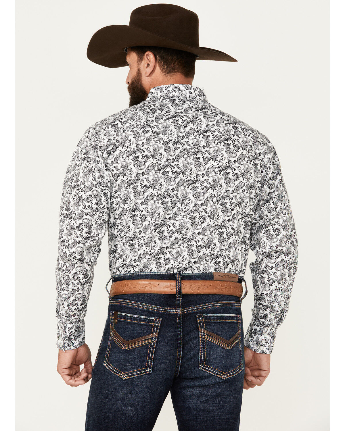 Rodeo Clothing Men's Paisley Print Long Sleeve Pearl Snap