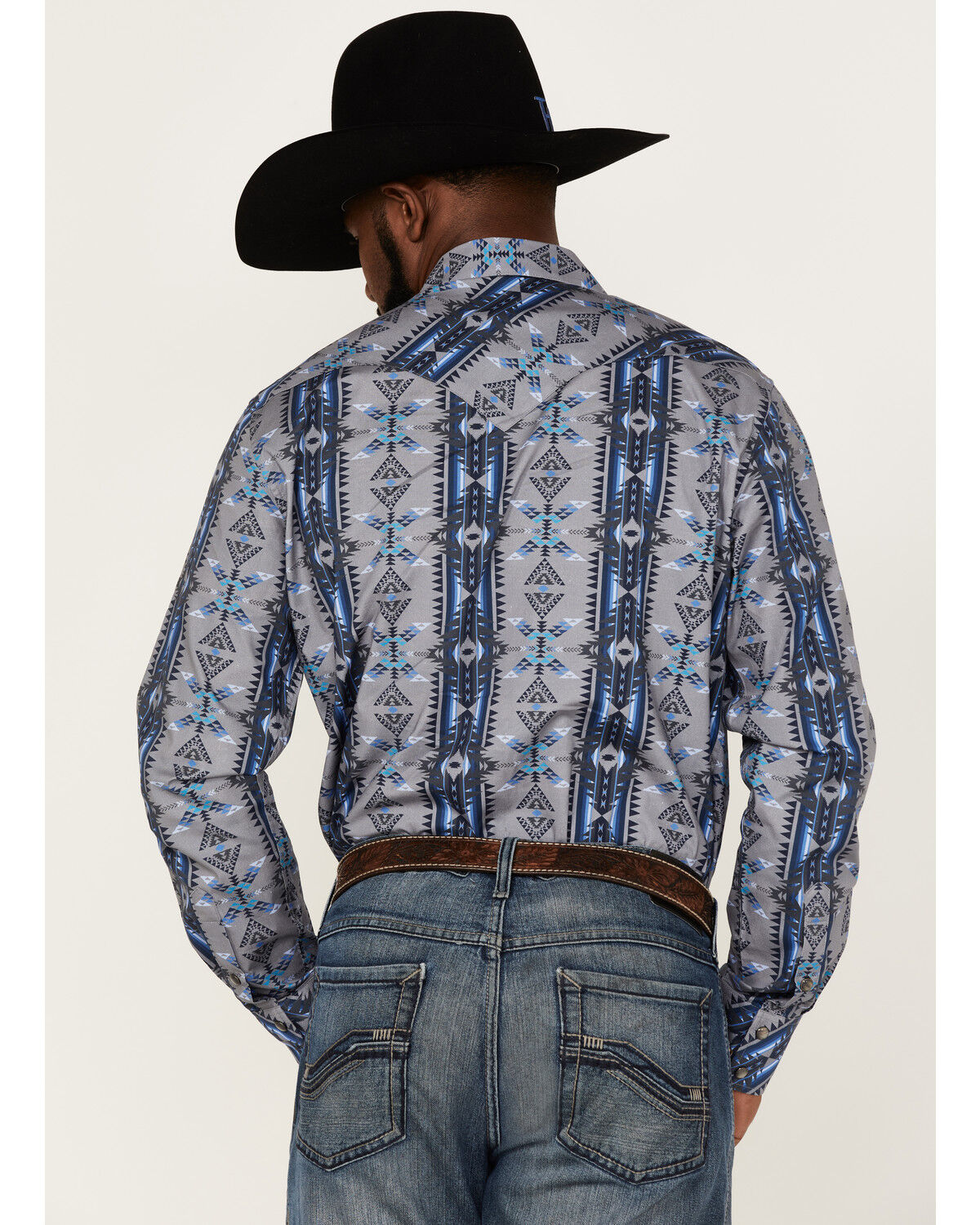 Image #4 - Rock & Roll Denim Men's Vertical Southwestern Stripe Long Sleeve Snap Western Shirt, Blue, hi-res