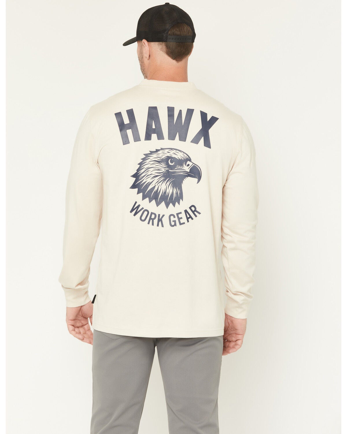Hawx Men's Hawk Logo Long Sleeve Graphic Work T-Shirt, Tan, hi-res