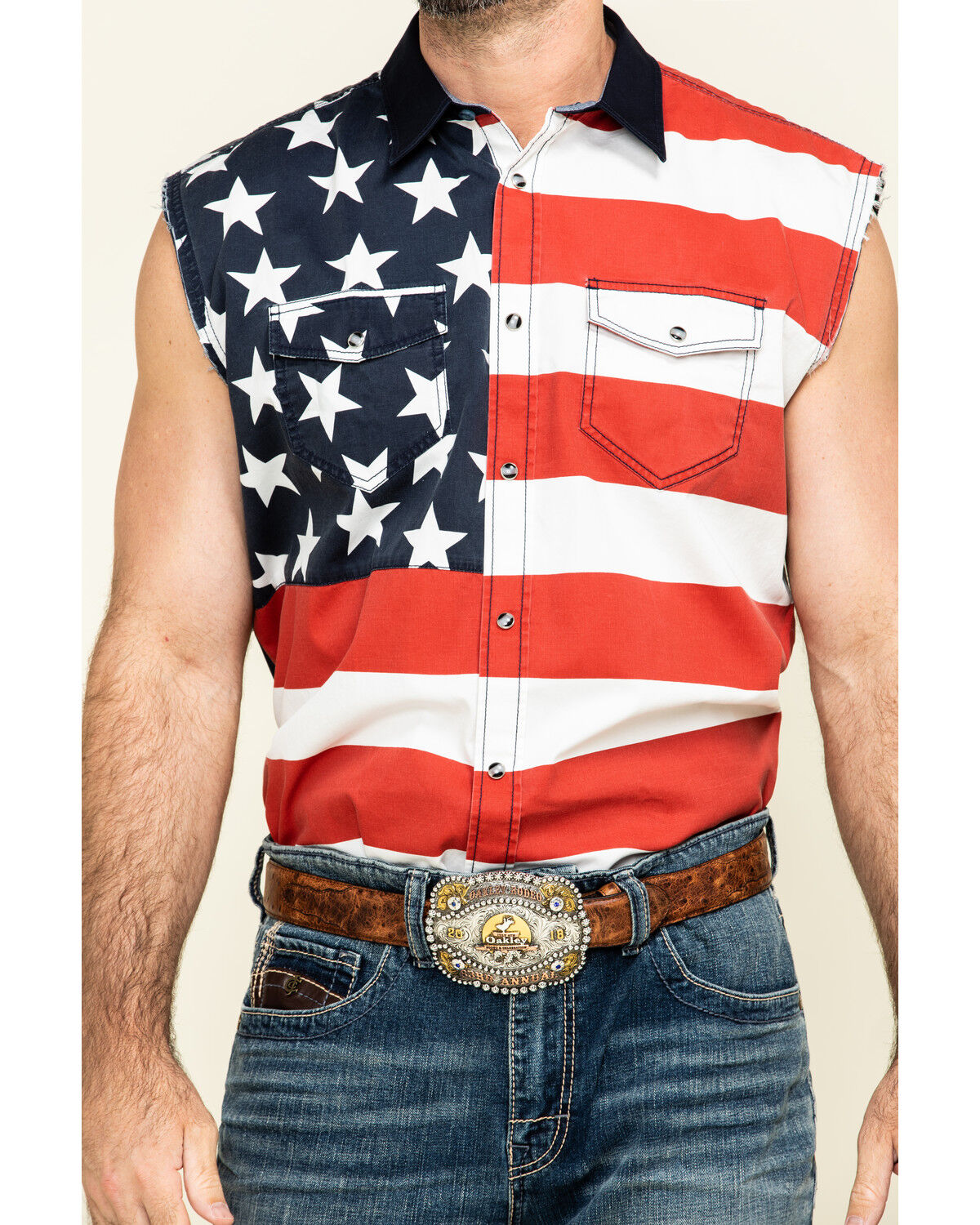 Image #4 - Cody James Men's American Flag Bubba Sleeveless Western Shirt, Red, hi-res