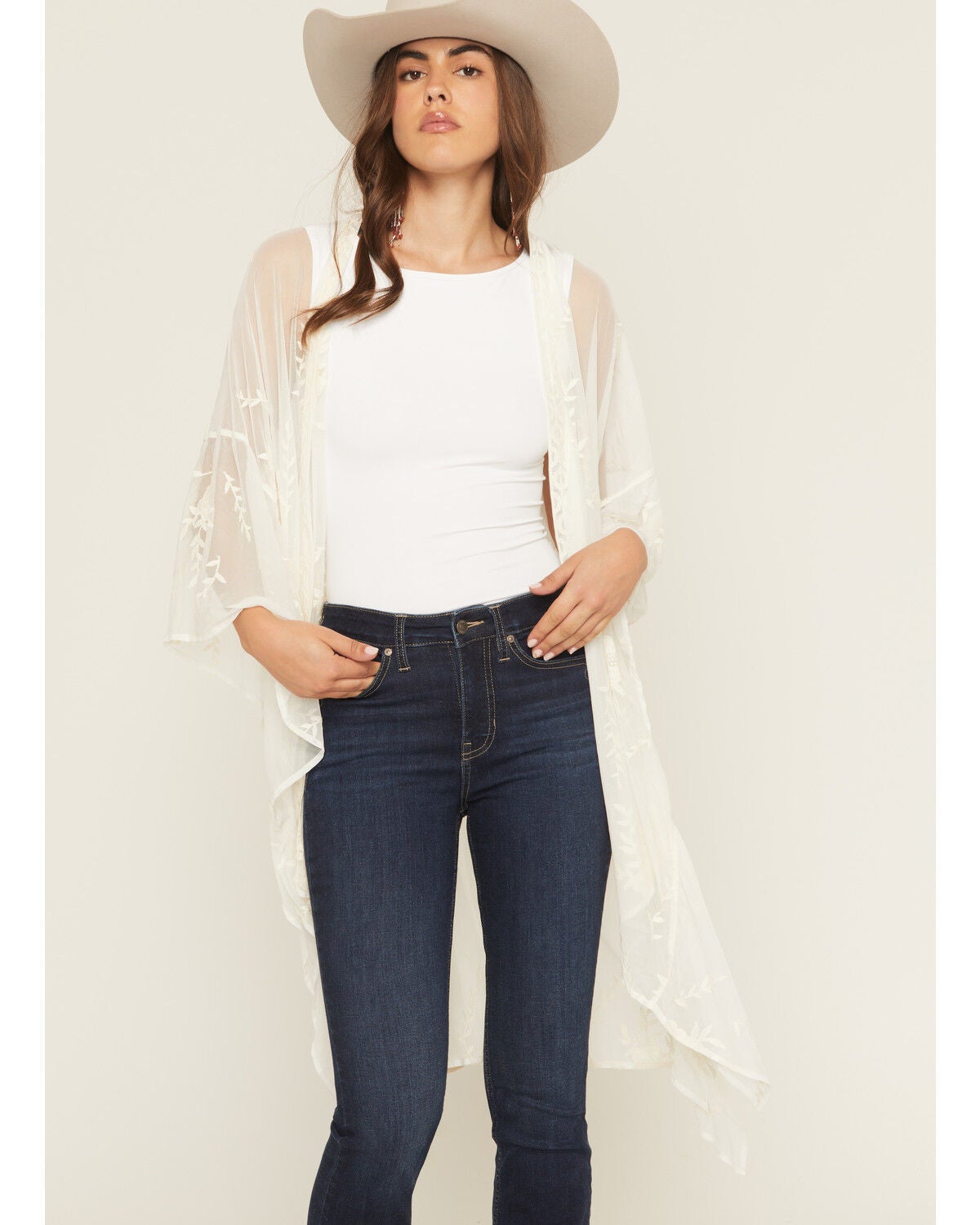 Shyanne Women's Embroidered Mesh Shawl, Cream, hi-res