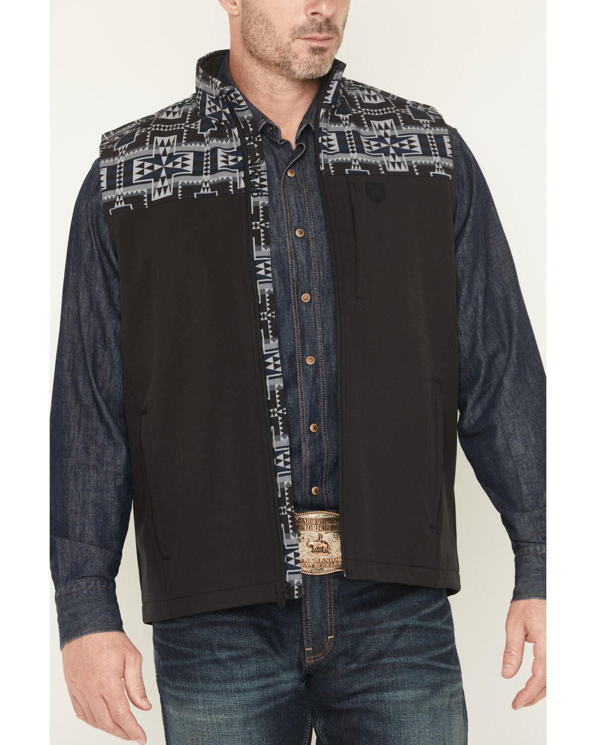 Image #3 - RANK 45&reg; Men's Cheneka Colorblock Southwestern Softshell Vest - Tall, Black, hi-res
