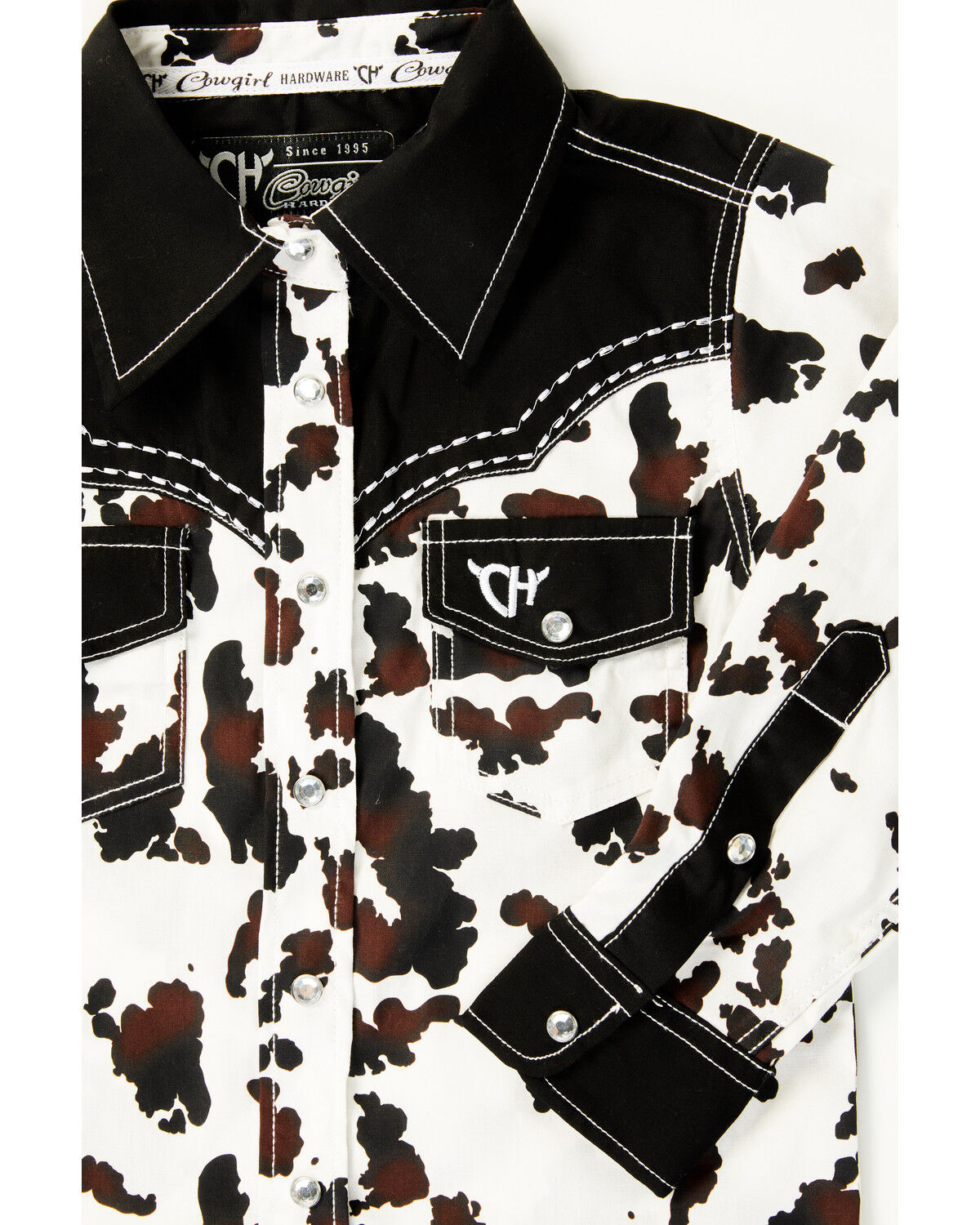 Image #2 - Cowgirl Hardware Toddler Girls' Moody Cow Print Long Sleeve Rhinestone Snap Stretch Western Shirt, Black, hi-res