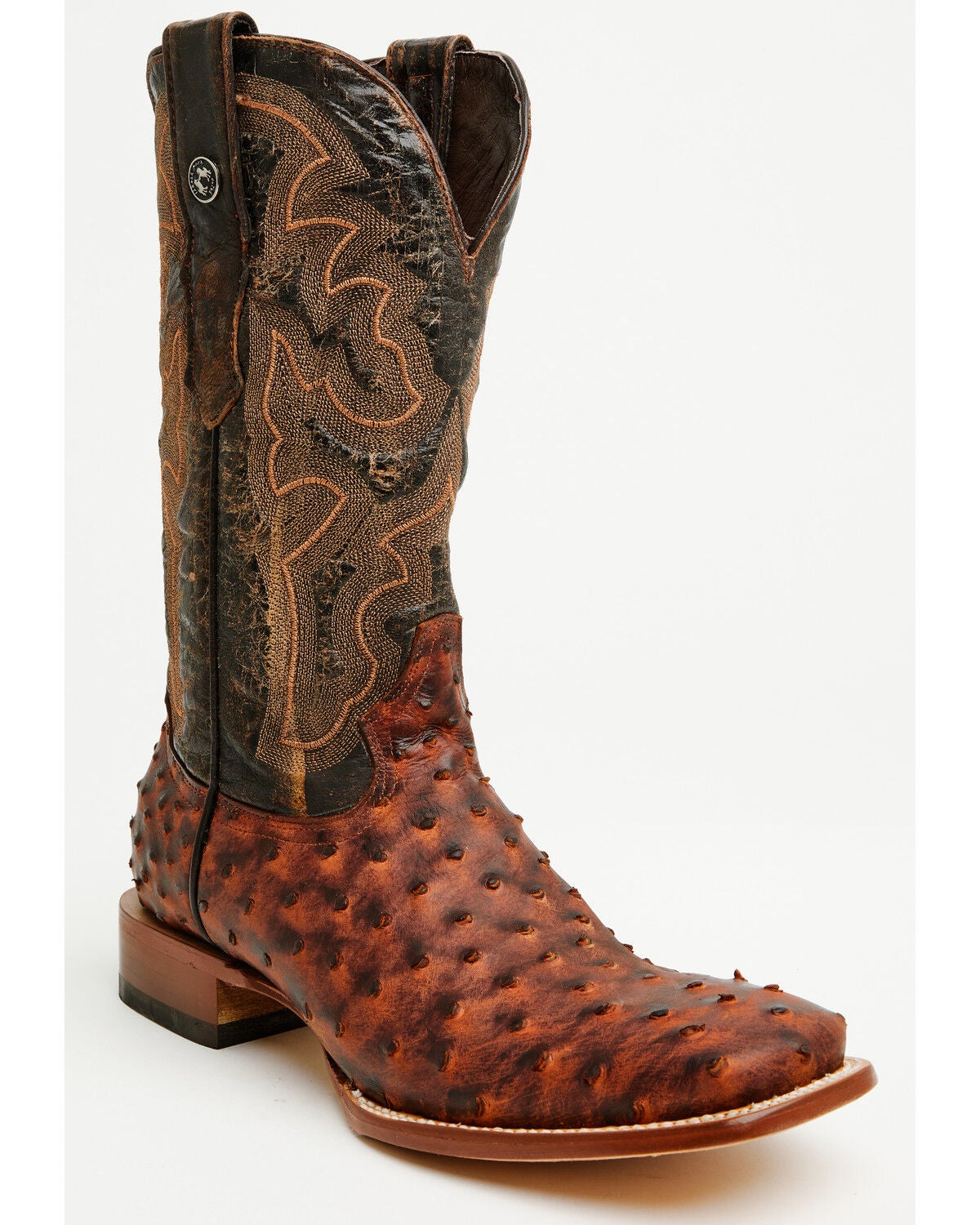 Tanner Mark Men's Exotic Ostrich Print Western Boots - Broad Square Toe, Brown, hi-res