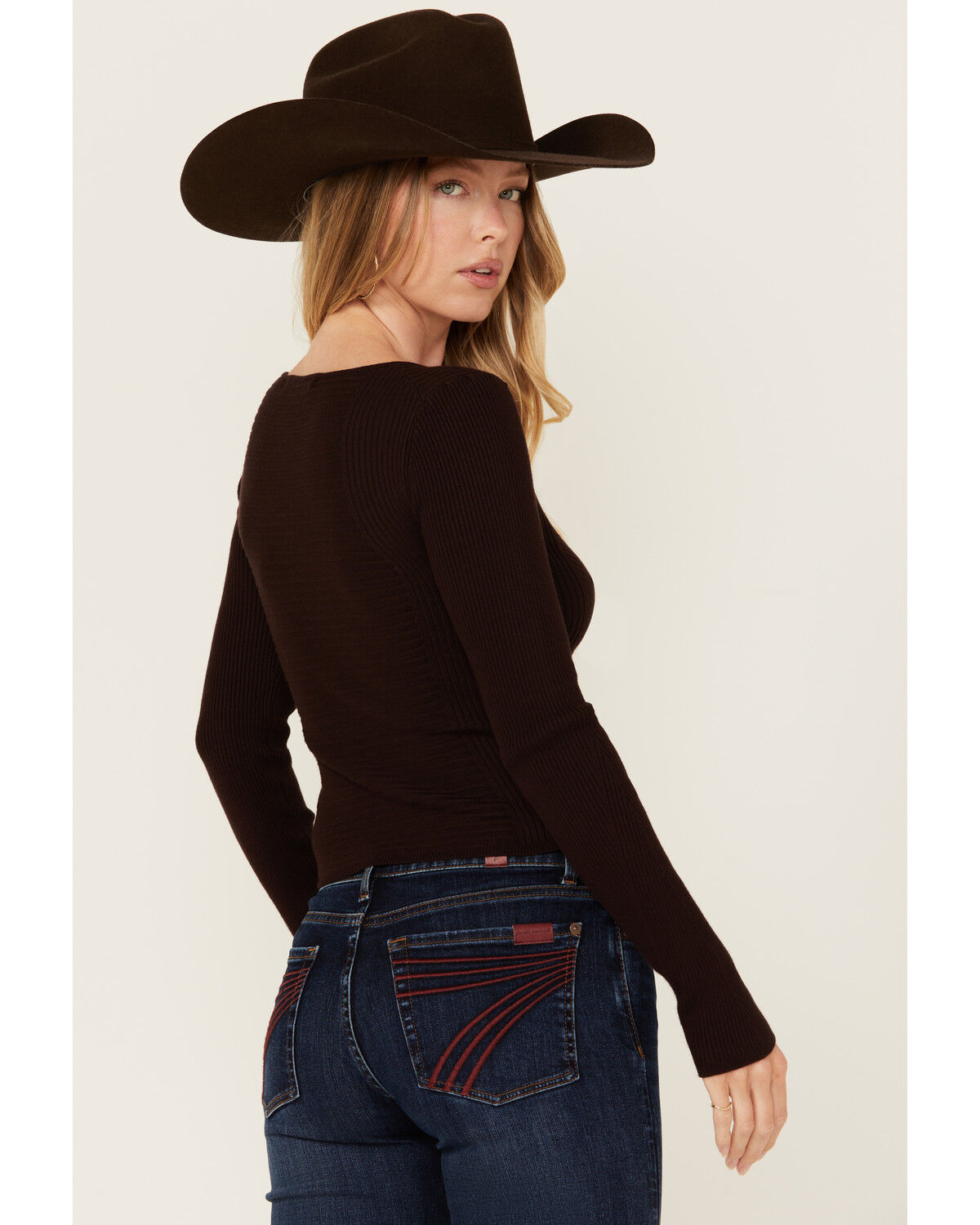 Image #4 - Shyanne Women's Ribbed Long Sleeve Sweater, Chocolate, hi-res