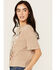 Image #2 - Cleo + Wolf Women's Happy Thoughts Boxy Short Sleeve Graphic Tee, Taupe, hi-res