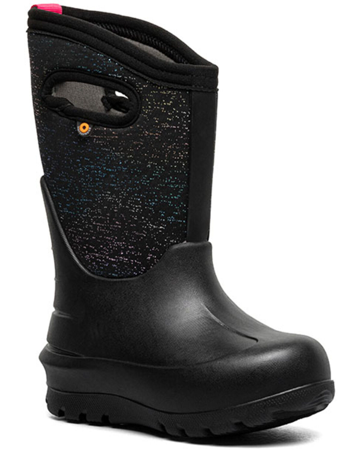 Image #1 - Bogs Girls' Neo Classic Metallic Fleck Print Waterproof Boots - Round Toe, Black, hi-res
