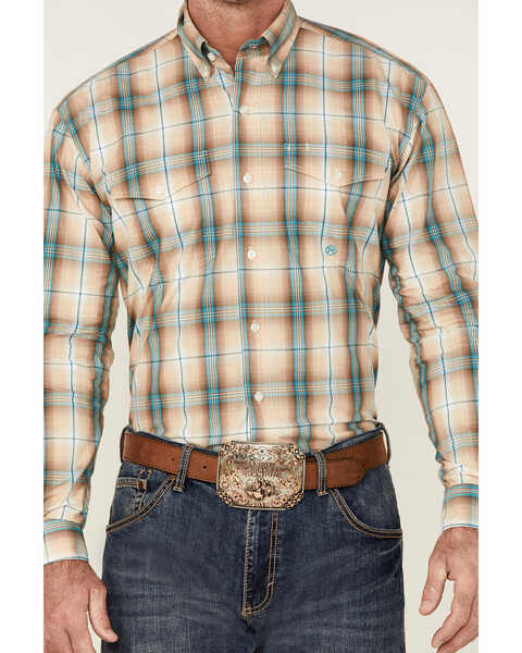 Image #3 - Roper Men's Saddle Large Plaid Print Long Sleeve Button Down Western Shirt , Tan, hi-res