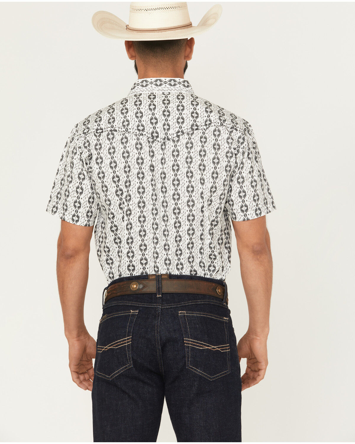 Image #4 - Cowboy Hardware Men's Southwestern Short Sleeve Snap Western Shirt, White, hi-res