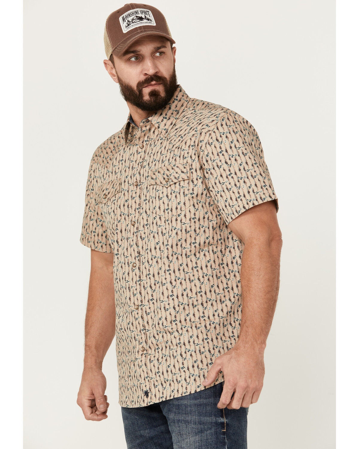 Image #2 - Moonshine Spirit&reg; Men's Vinyl Printed Short Sleeve Snap Western Shirt, Tan, hi-res