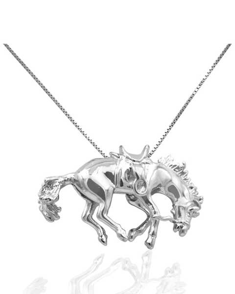 Kelly Herd Women's Silver Bucking Saddle Bronco Pendant Necklace, Silver, hi-res