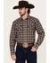 Image #1 - Blue Ranchwear Men's Burrow Plaid Print Long Sleeve Snap Western Shirt, Indigo, hi-res