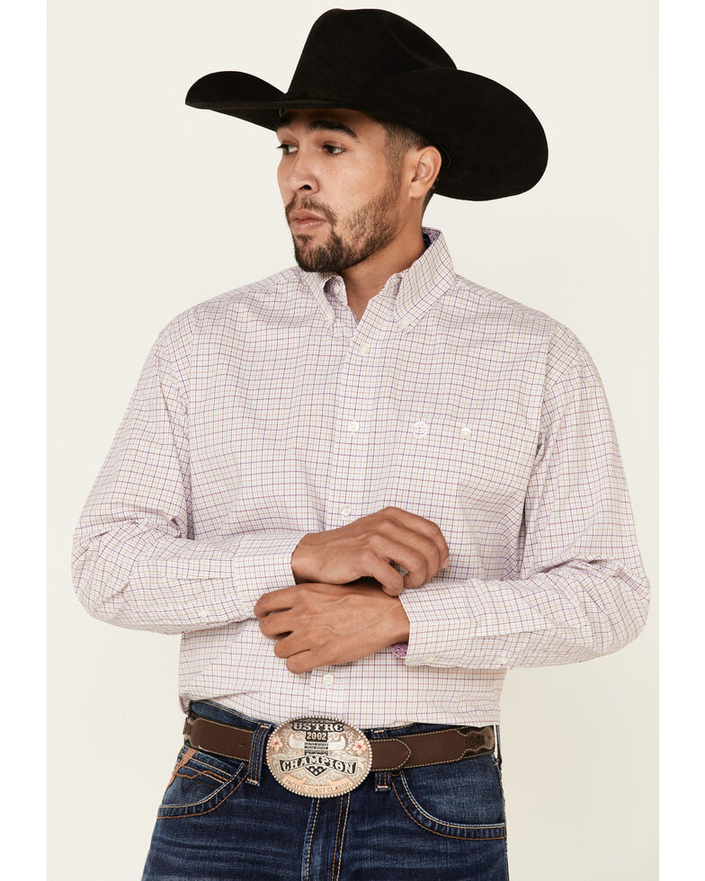 George Strait By Wrangler Men S Pink Small Plaid Long Sleeve Western Shirt Country Outfitter