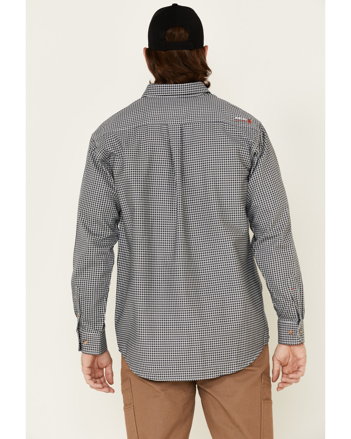 Image #4 - Ariat Men's FR Plaid Print Long Sleeves Button-Down Work Shirt - Tall, Navy, hi-res