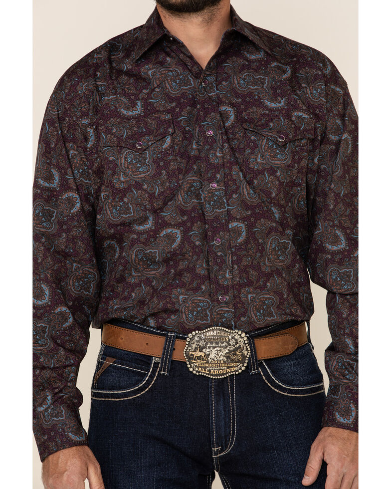 Stetson Men's Wine Paisley Print Long Sleeve Western Shirt Country