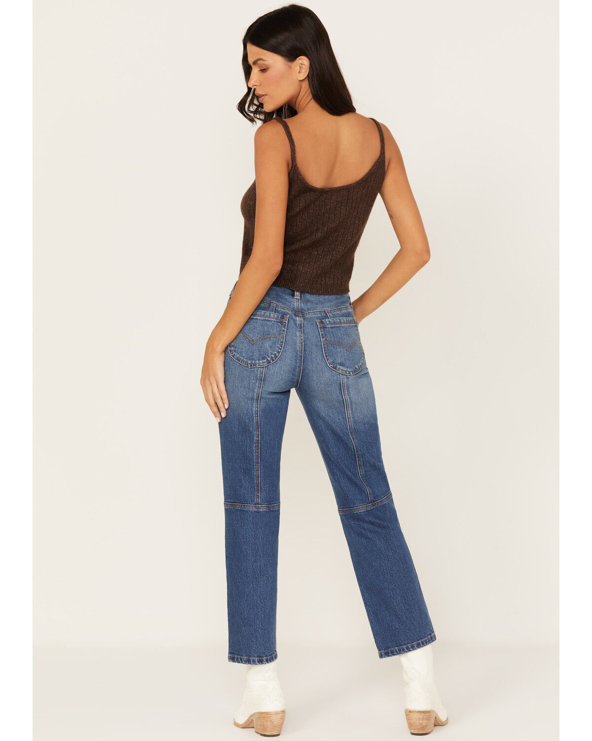 Image #3 - Cleo + Wolf Women's Dark Wash High Rise Slim Stretch Straight Jeans, Dark Medium Wash, hi-res