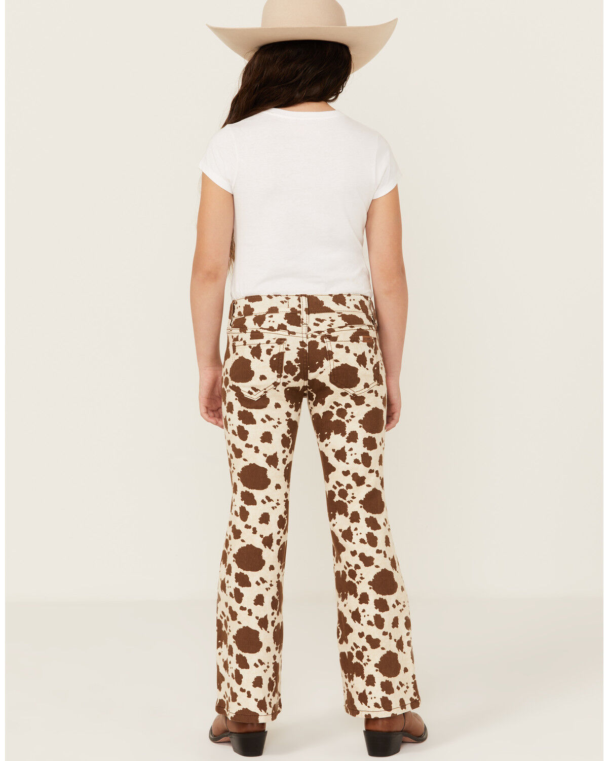 Image #3 - Rock & Roll Denim Girls' Cow Print Flare Stretch Denim Jeans, Brown, hi-res