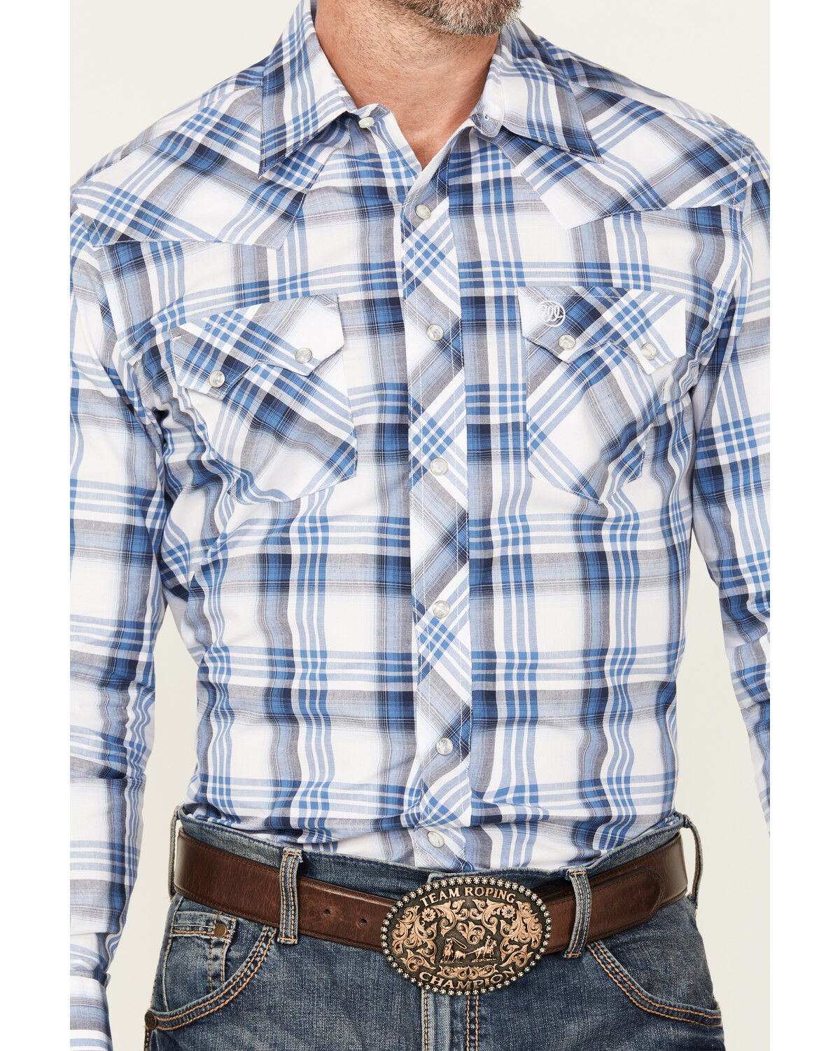 Image #3 - Wrangler Retro Men's Plaid Print Long Sleeve Snap Western Shirt, Blue, hi-res
