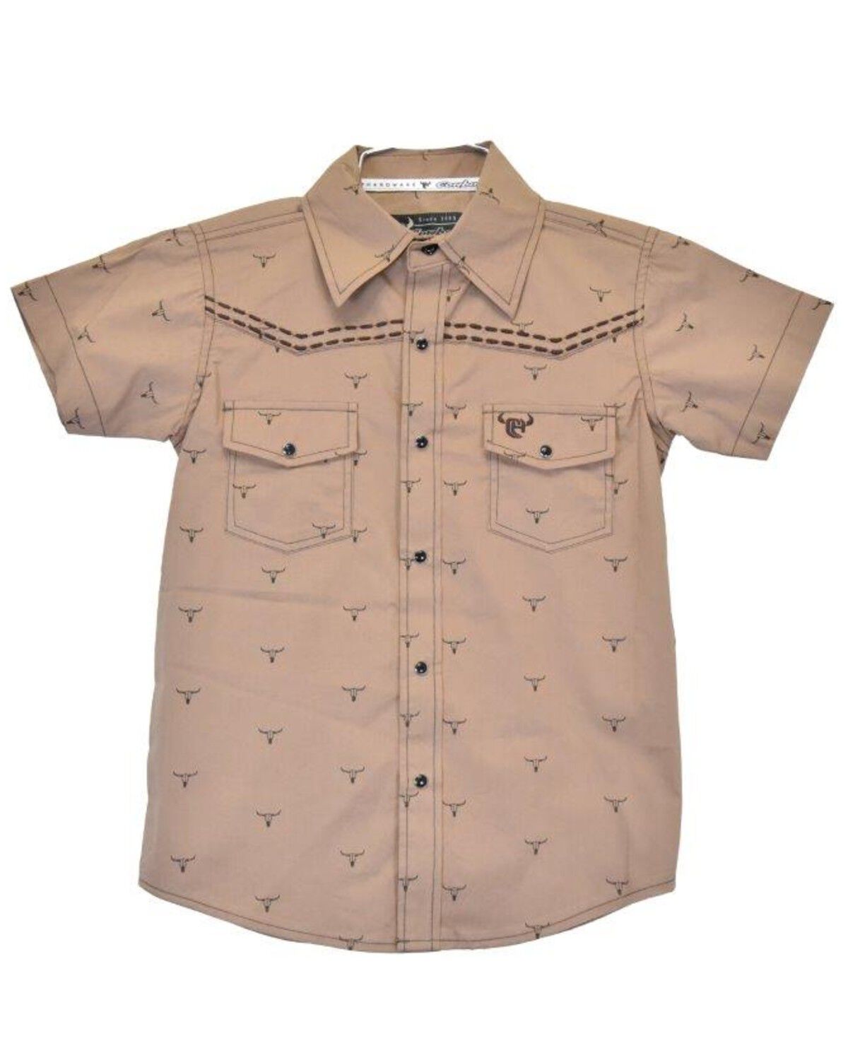 Image #1 - Cowboy Hardware Toddler Boys' Scattered Skull Short Sleeve Western Shirt, Brown, hi-res