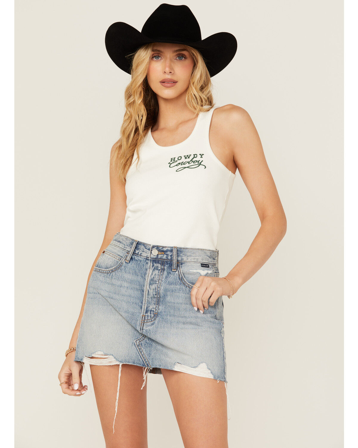 Image #1 - Blended Women's Howdy Cowboy Graphic Tank, White, hi-res