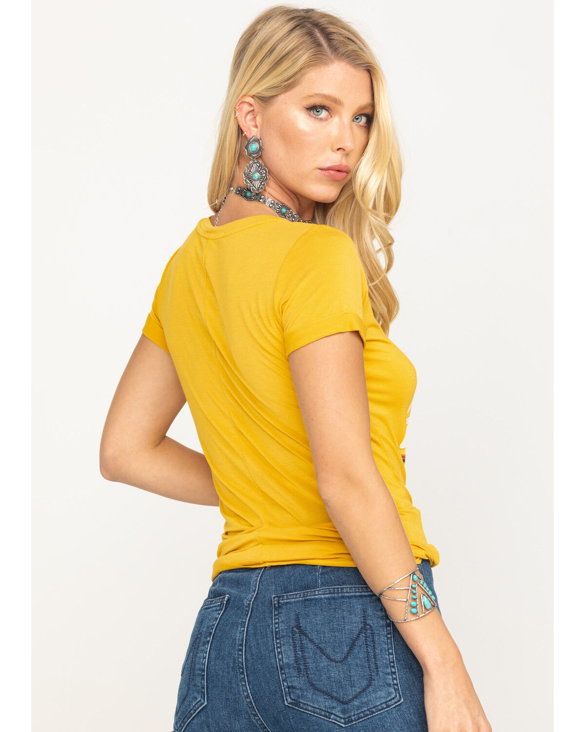 Image #2 - Rock & Roll Denim Women's V-Neck Punchy Graphic Tee, Dark Yellow, hi-res