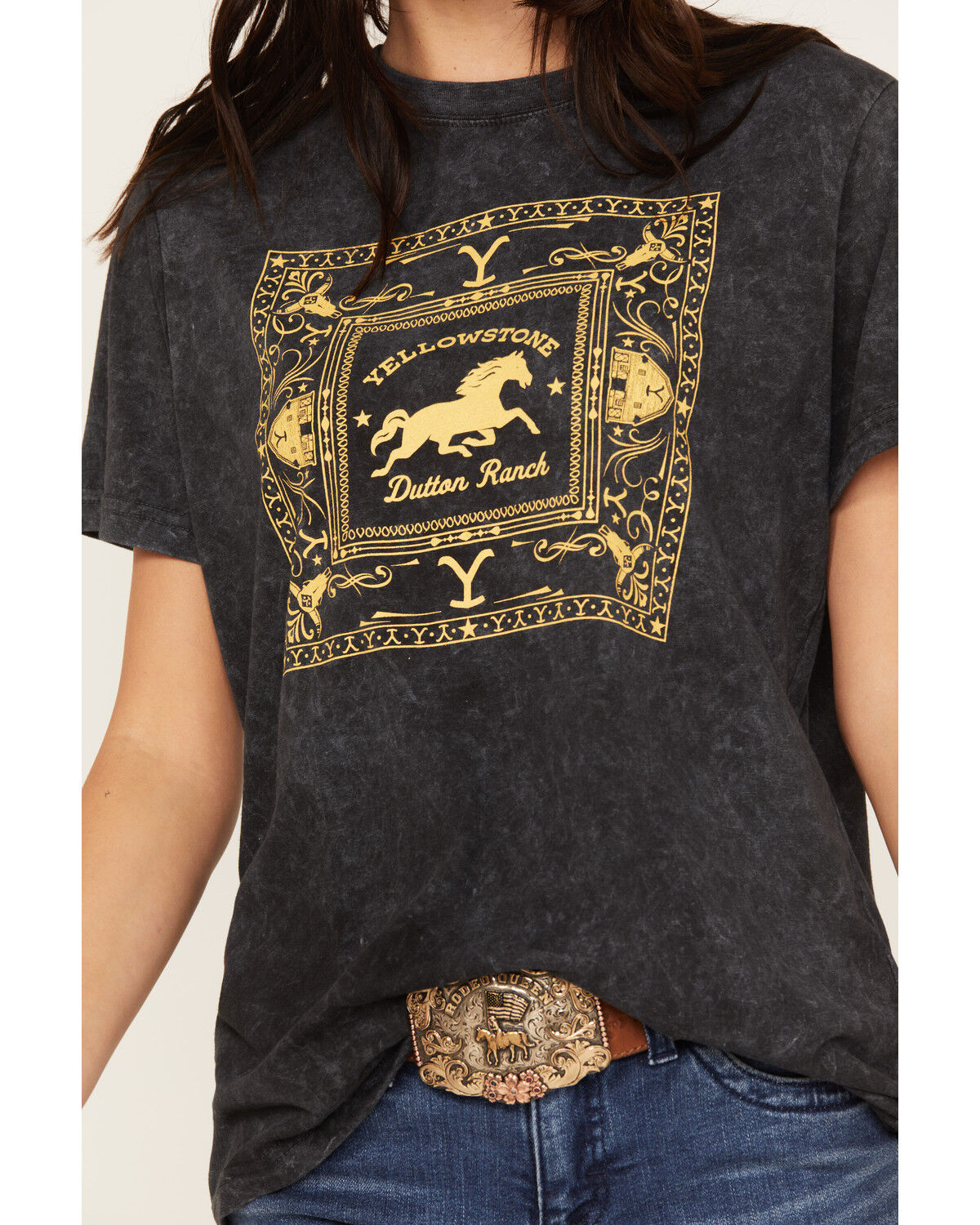Image #3 - Paramount Network's Yellowstone Women's Bandana Short Sleeve Graphic Tee, Black, hi-res
