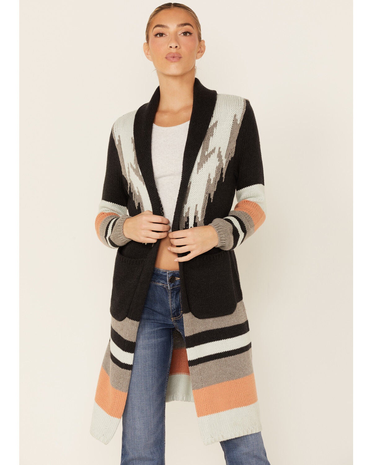 striped duster cardigan