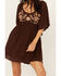 Image #3 - Shyanne Women's Embroidered Mesh Crinkle Mini Dress, Dark Brown, hi-res