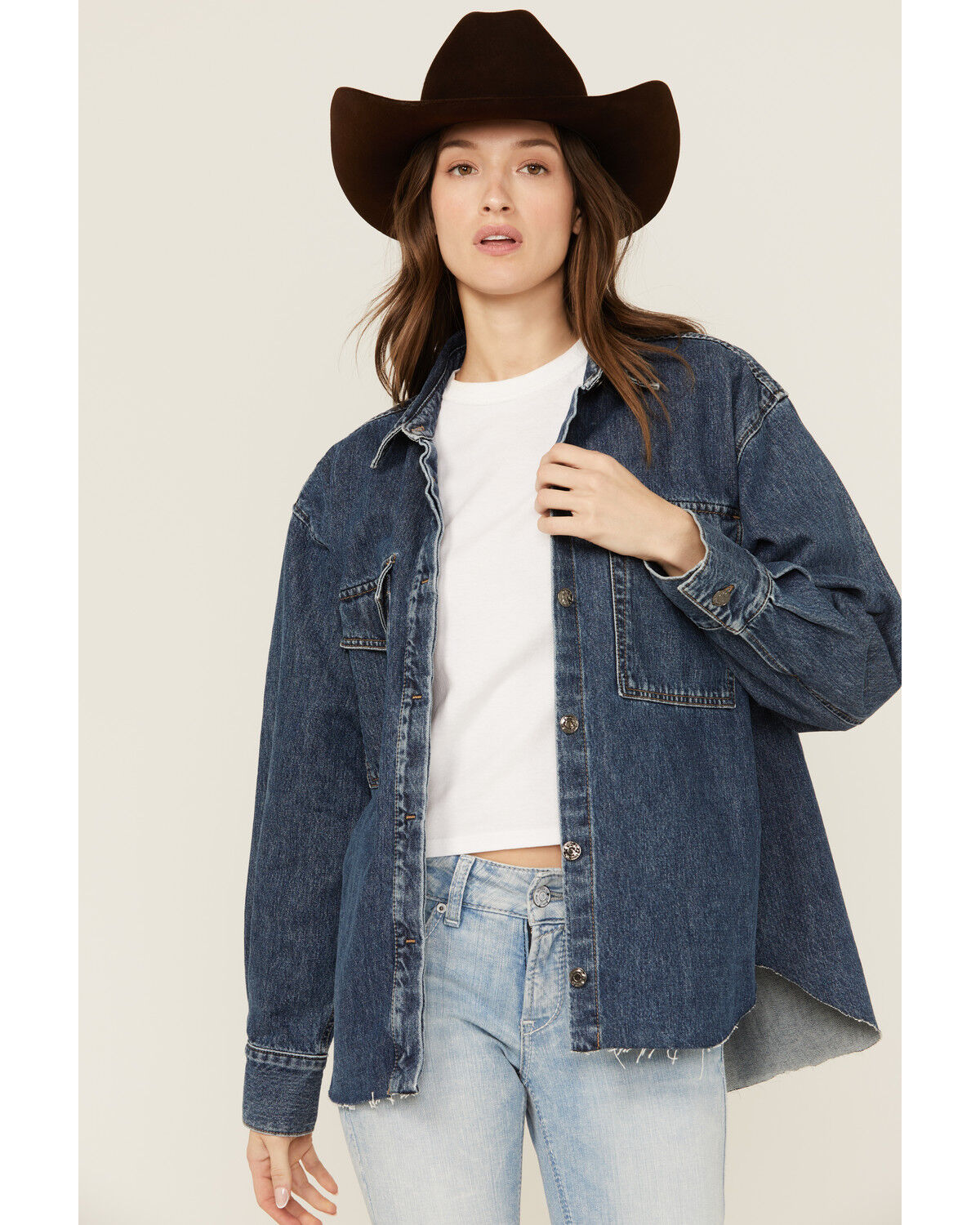 Image #1 - Ariat Women's Long Sleeve Button-Down Denim Shacket, Blue, hi-res