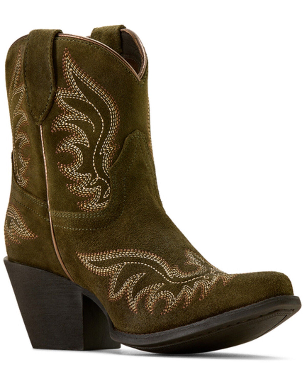 Ariat Women's Chandler Suede Western Booties - Snip Toe, Olive, hi-res