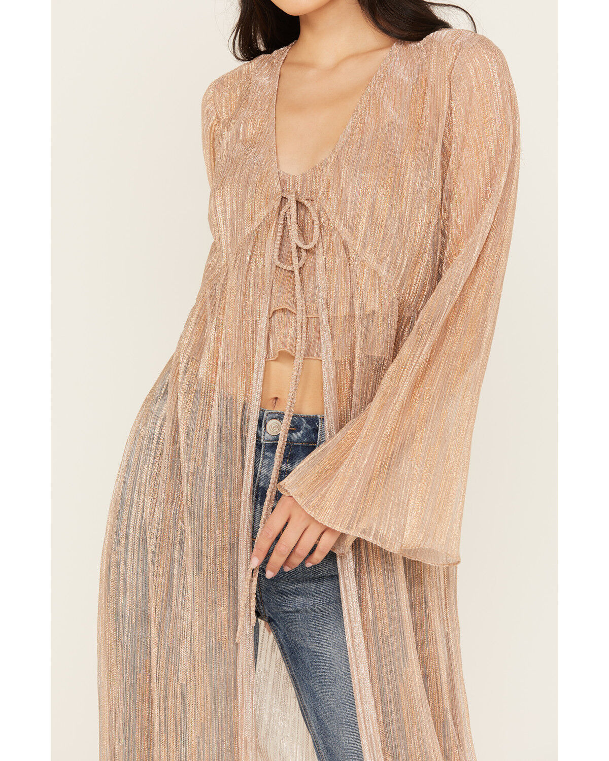 Image #3 - En Creme Women's Metallic Long Sleeve Duster Kimono, , hi-res