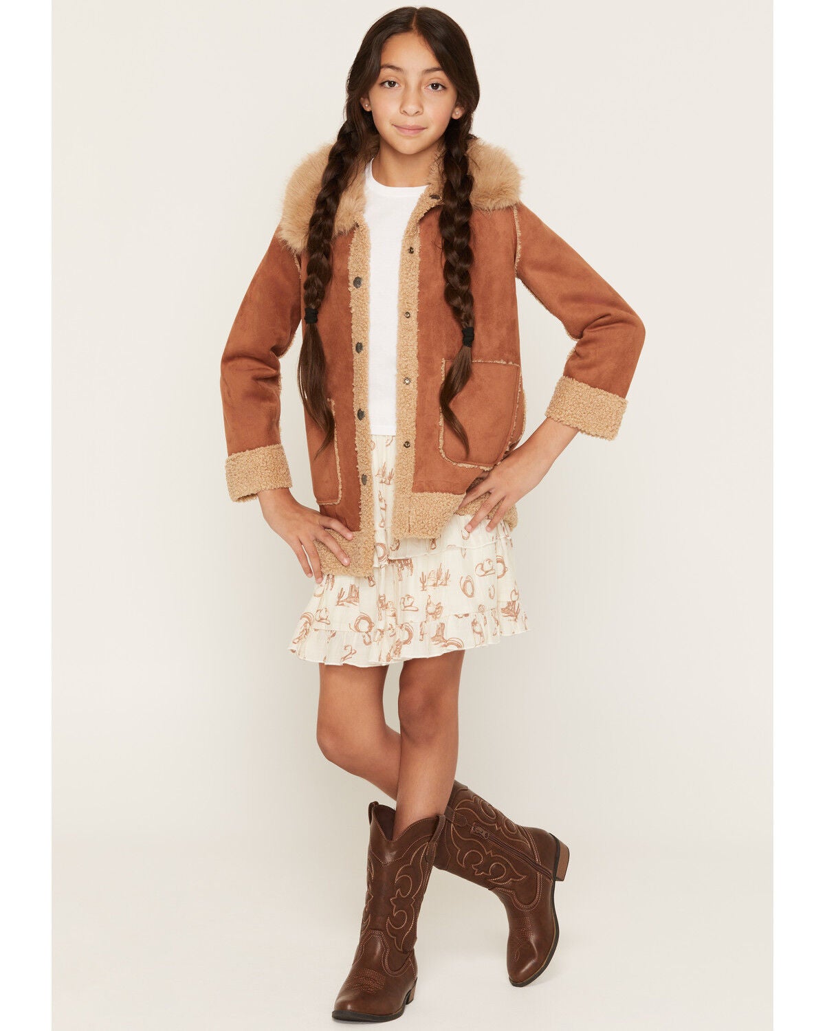 Image #1 - Shyanne Girls' Highland Reversible Faux Suede Sherpa Jacket, Rose, hi-res