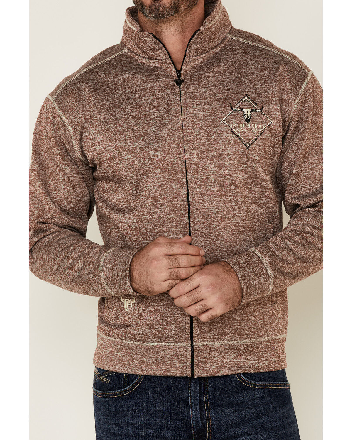 Image #3 - Cowboy Hardware Men's Brown Microfleece Zip-Up Jacket, , hi-res