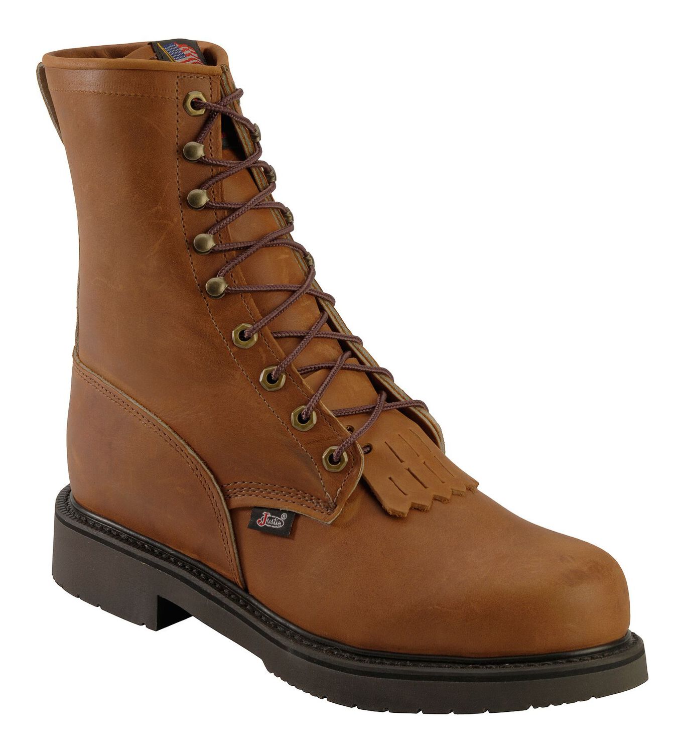 Image #1 - Justin Men's Cargo EH 8" Lace-Up Work Boots - Steel Toe, Bark, hi-res