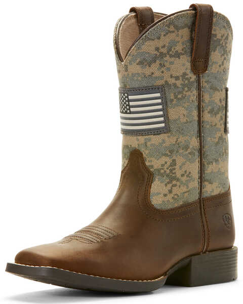 Ariat Boys' Patriot American Flag Western Boots - Broad Square Toe, Brown, hi-res