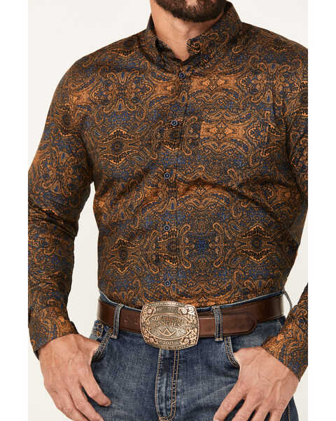 Image #3 - Cody James Men's Winding Roads Paisley Print Long Sleeve Button-Down Stretch Western Shirt - Big , Chocolate, hi-res