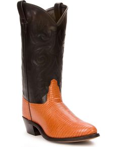 Old West Lizard Printed Cowboy Boots - Medium Toe, Cognac, hi-res