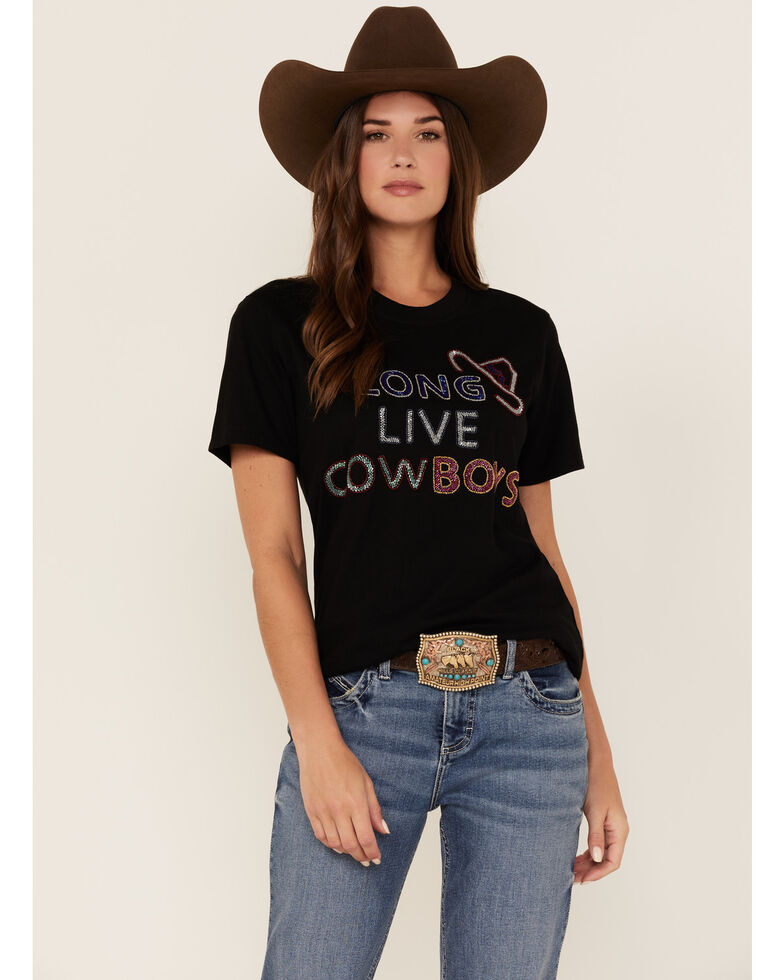 Any Old Iron Women's Long Live Cowboys Embellished Tee, Black, hi-res