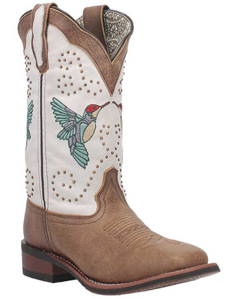 Laredo Women's 11" Hummingbird Embroidered Studded Western Boots - Broad Square Toe, White, hi-res