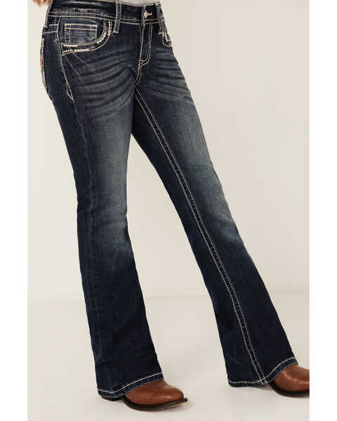 Image #2 - Grace in LA Girls' Dark Wash Bootcut Denim Jeans , Dark Wash, hi-res
