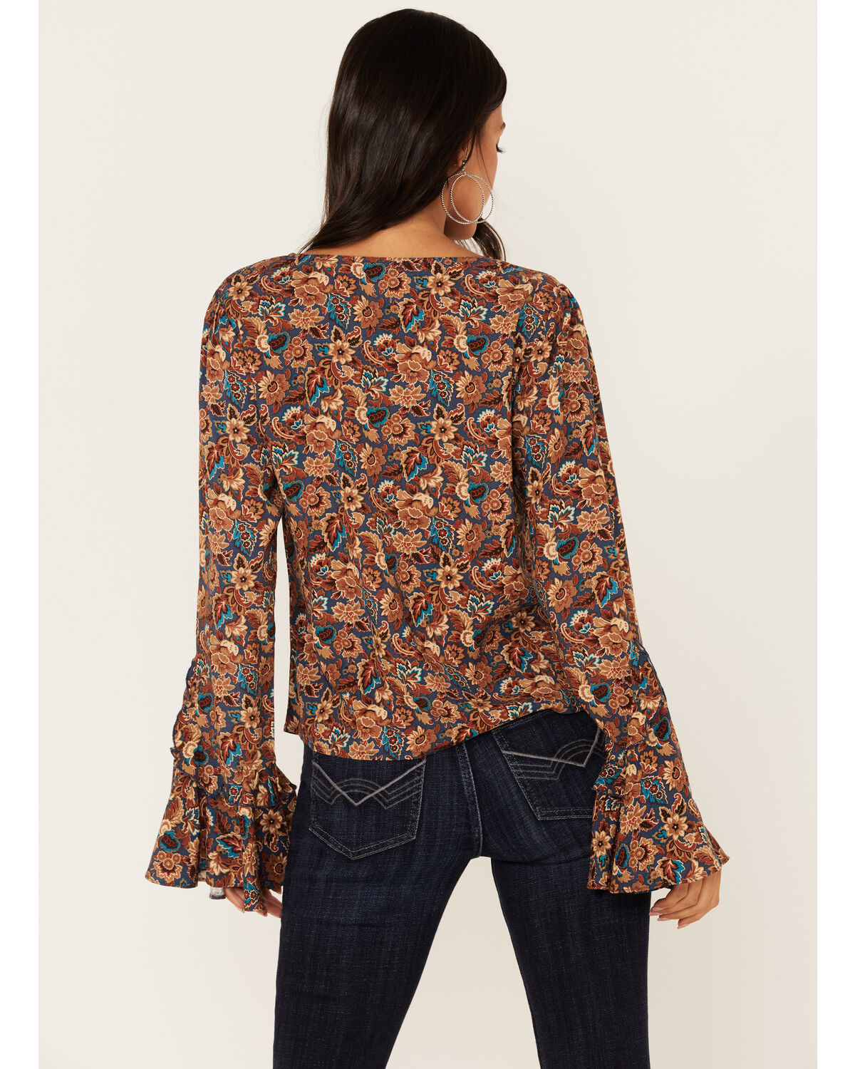 Image #3 - Idyllwind Women's Rouge Paisley Print Lace-Up Top, Dark Blue, hi-res
