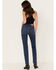Image #3 - Levi's Women's 724 Dark Wash High Rise Distressed Straight Jeans, Blue, hi-res