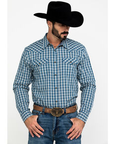 Cody James Men's Harvest Check Plaid Long Sleeve Western Shirt , Blue, hi-res