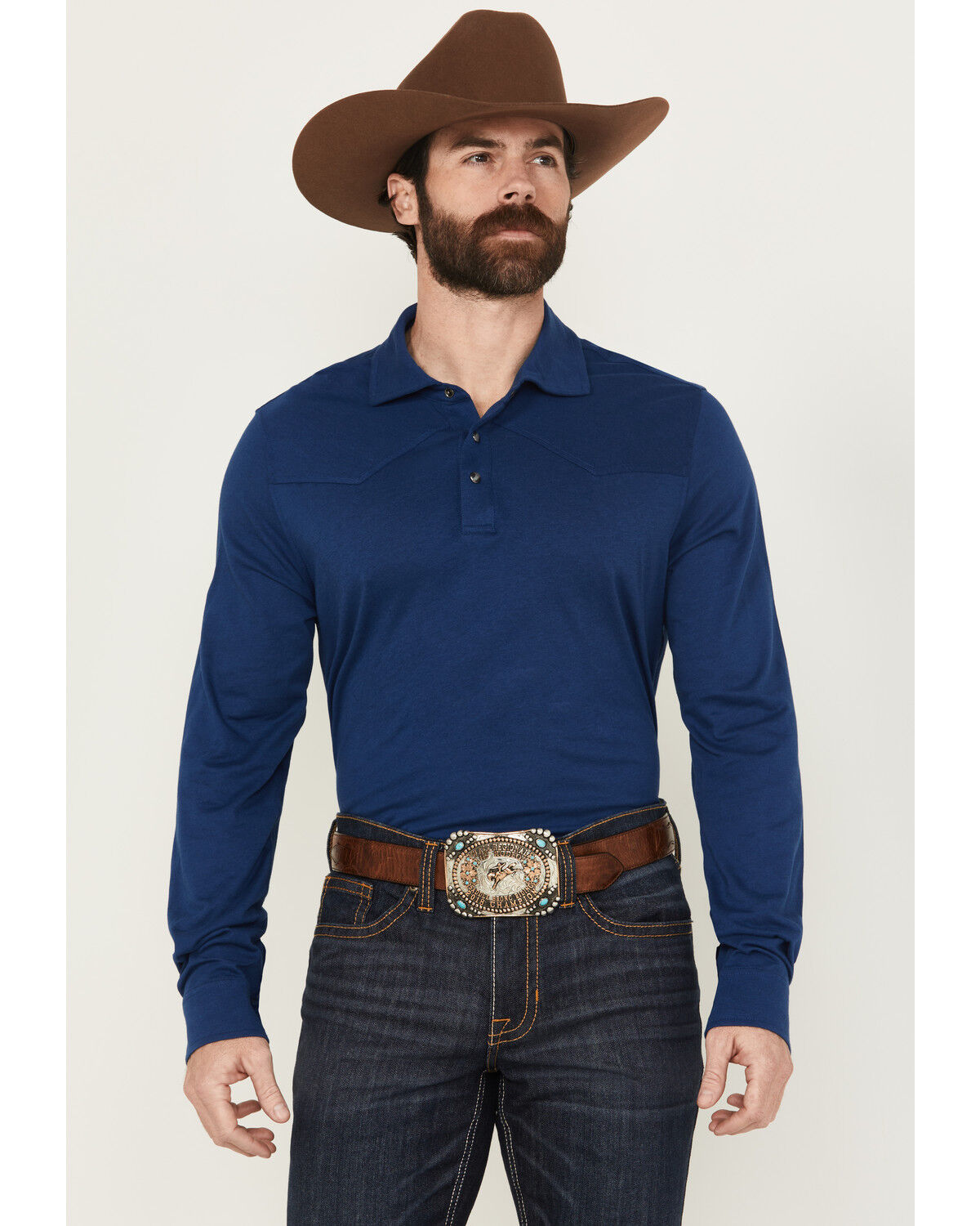 Image #1 - Cody James Black 1978® Men's Drifter Solid Long Sleeve Polo, Blue, hi-res