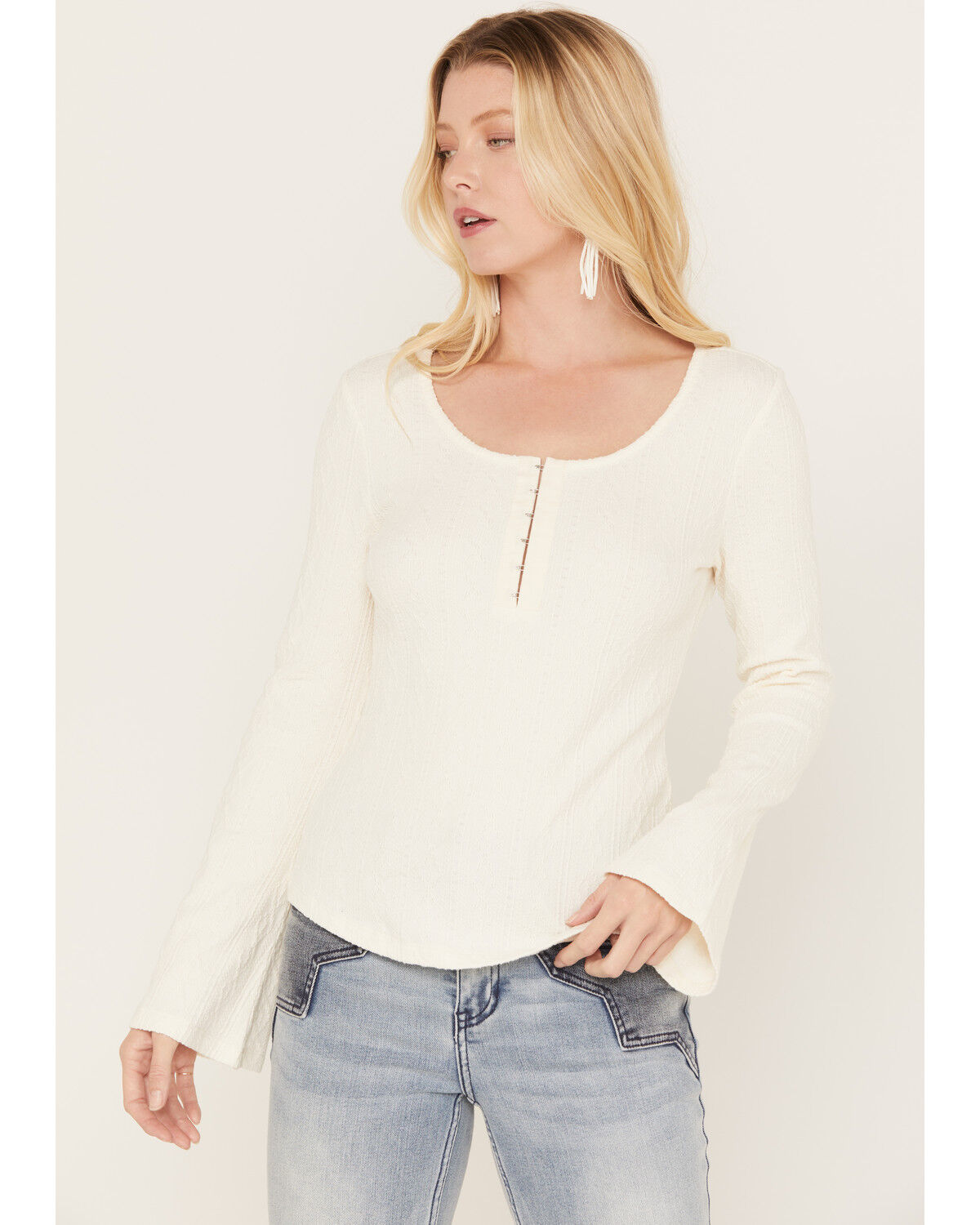 Image #1 - Idyllwind Women's Wade Long Sleeve Henley Shirt, Ivory, hi-res