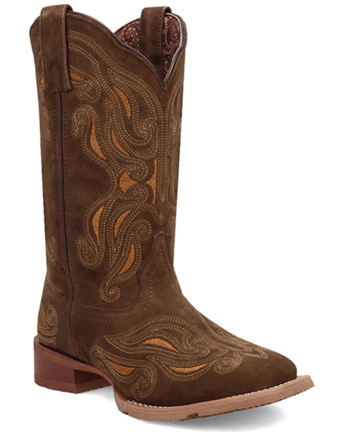 Laredo Women's Millie Suede Western Boots - Broad Square Toe, Olive, hi-res