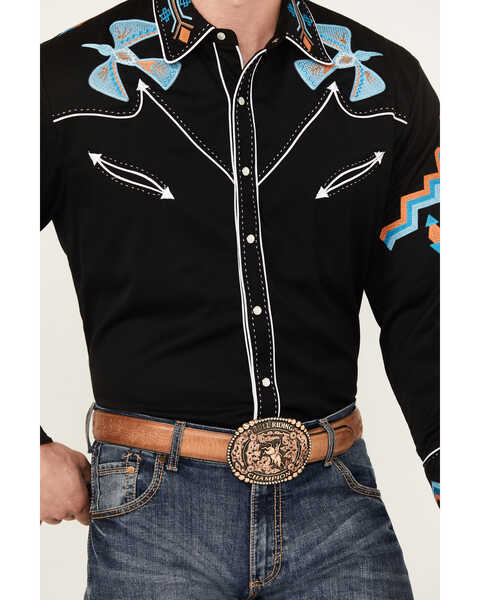 Image #3 - Scully Men's Phoenix Embroidered Retro Long Sleeve Western Shirt , Black, hi-res
