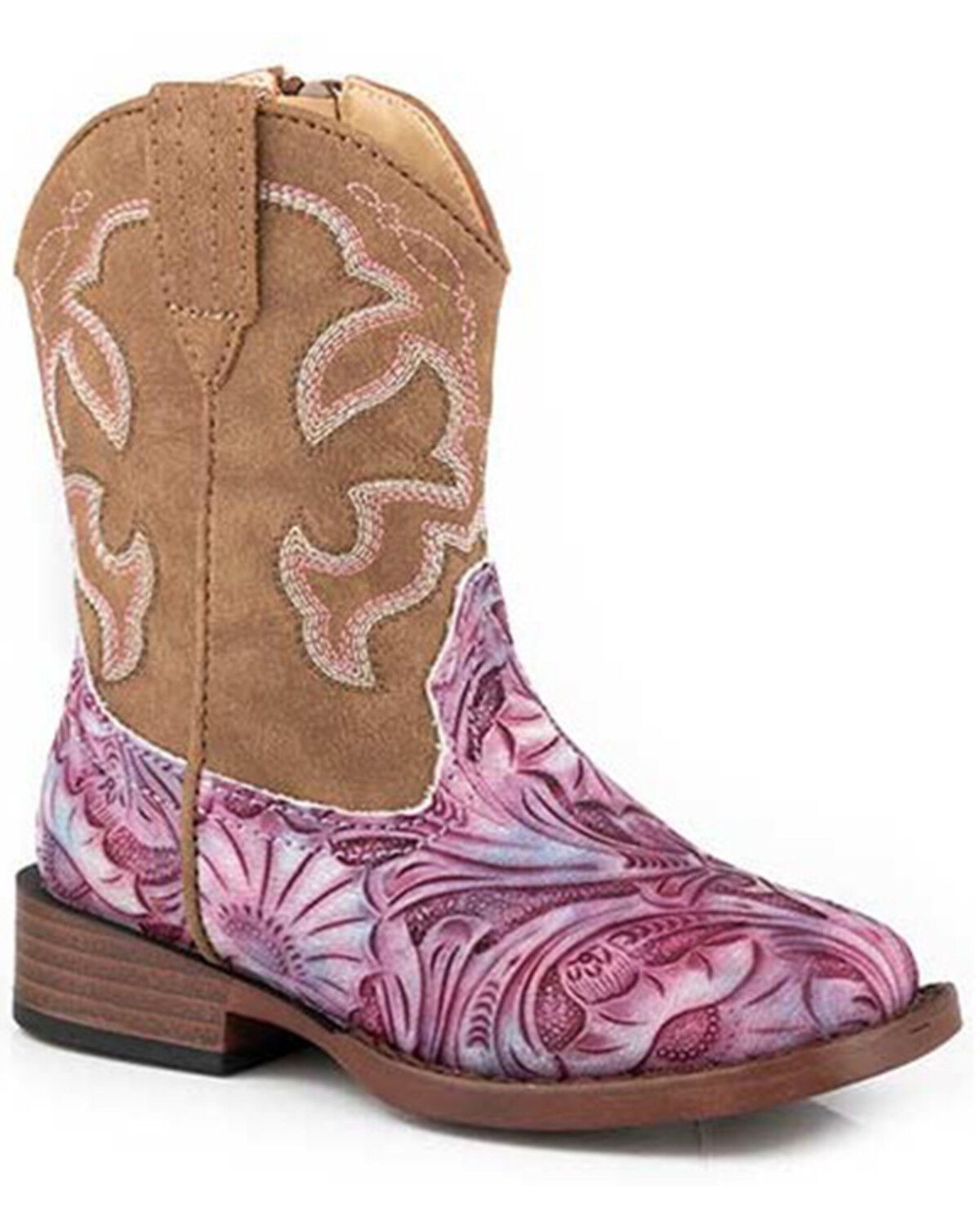 Image #1 - Roper Toddler Girls' Raya Western Boots - Square Toe, Pink, hi-res